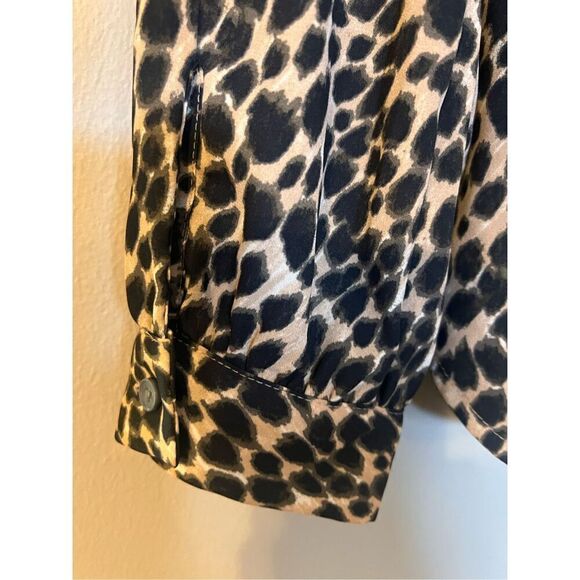 J. Crew Women's S Long Sleeve Leopard Drapey Tie Neck Blouse Black Tan Cheetah - Picture 8 of 11
